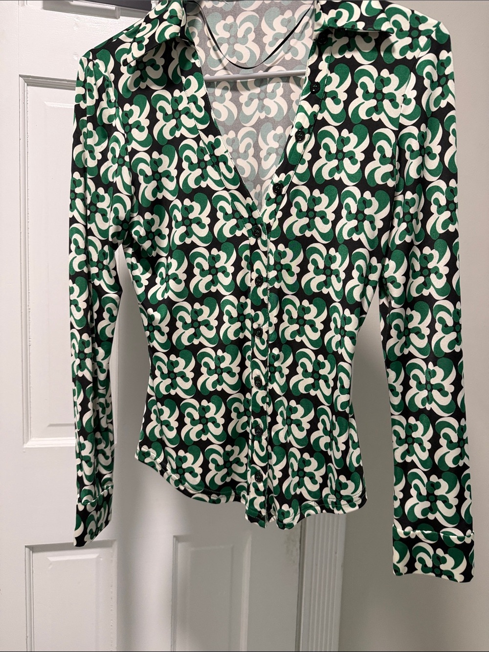 Zara Green & White Geometric Floral Button-Down Shirt